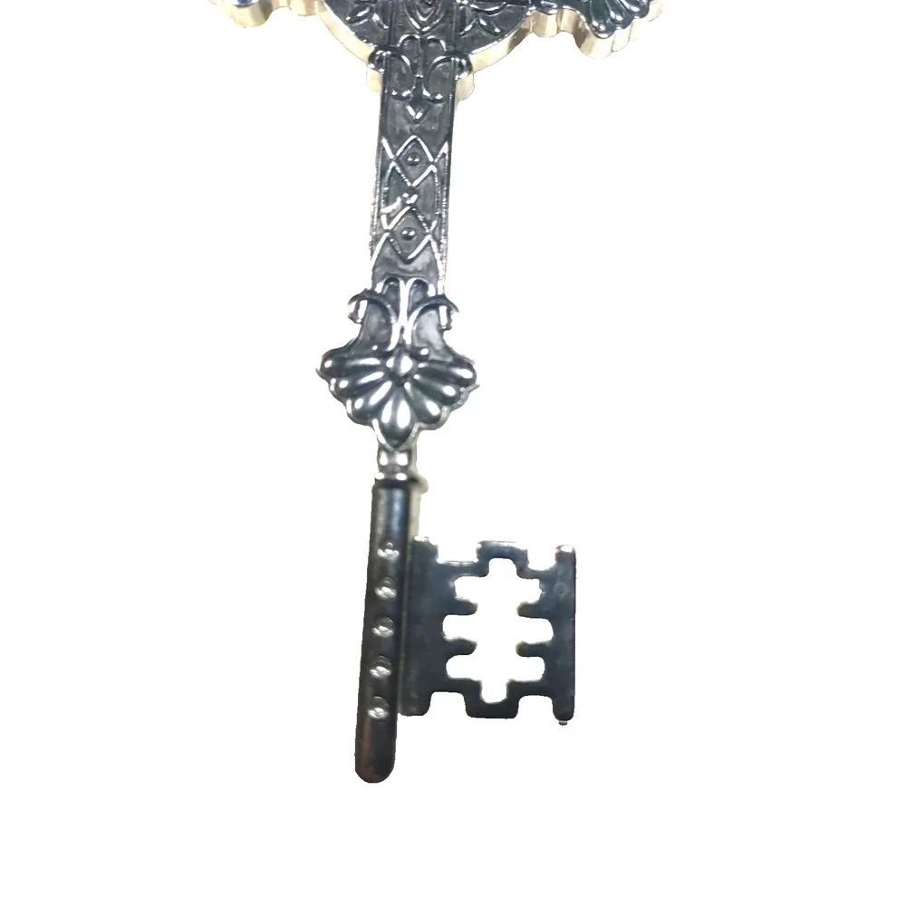 Large Cross Key Pendant Silver Tone Religious Red Heart